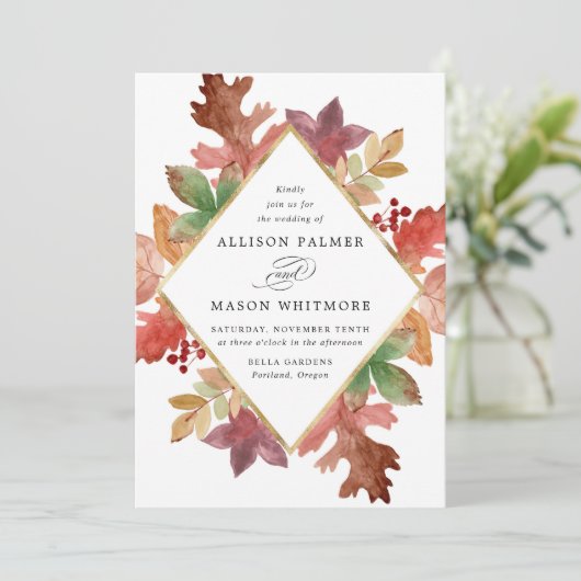 Invitation Rustic Automne quitte Mariage de automne (Debout devant)