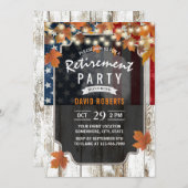 Invitation Rustic Automne quitte USA Drapeau Militaire Retrai (Devant / Derrière)