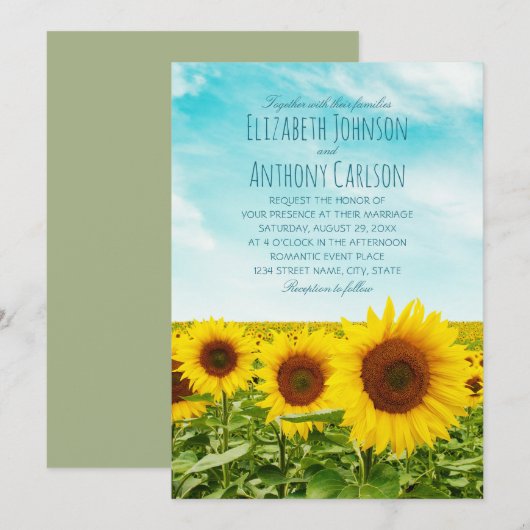 Invitation Rustic Automne Tournesol Mariage Pays Champ (Devant / Derrière)