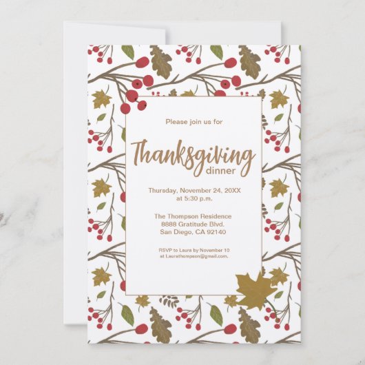 Invitation Rustic Autumn Feuilles feuillage Thanksgiving Dîne (Devant)