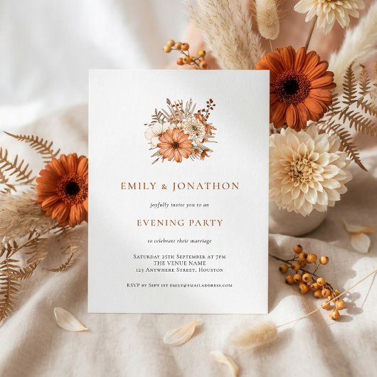 Invitation Rustic Autumn Florals Wedding Evening Party 