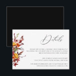 Invitation Rustic Autumn Foliage Floral Détails du Mariage<br><div class="desc">Rustique Autumn aquarelle feuillage et arrangement floral,  carte de détails mariages. Caractéristiques de la carte,  élégante calligraphie "Détails" graphique,  support en couleur noire et plusieurs lignes de modèle pour vos détails.</div>