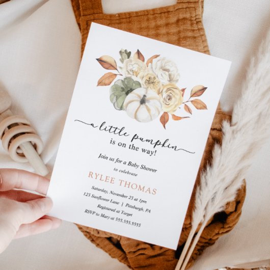 Invitation Rustic Autumn Foliing Citrouille Baby shower d'aut
