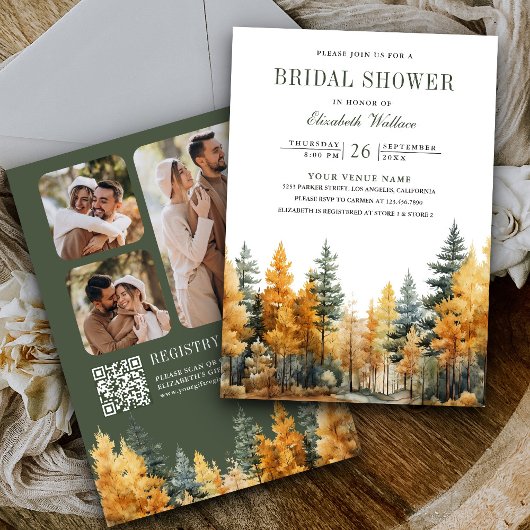 Invitation Rustic Autumn Forest Photo QR Code Fête des mariée