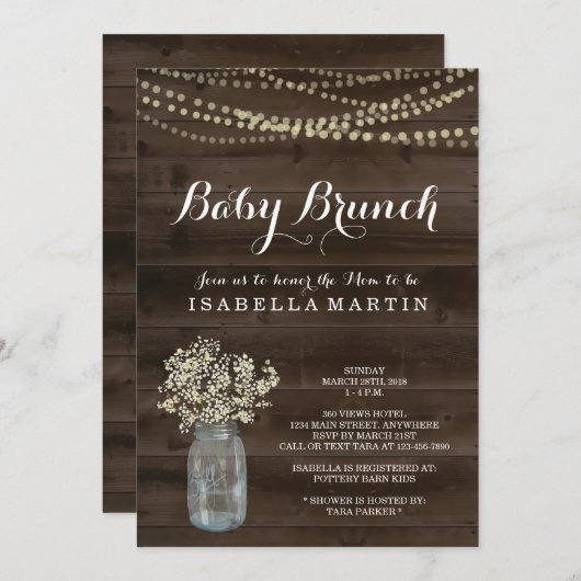 Invitation Rustic Baby Brunch (Devant / Derrière)