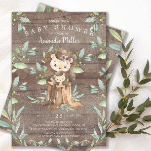 Invitation Rustic Baby Hedgehog et Maman Baby shower Invita