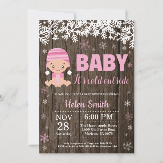 Invitation Rustic Baby son froid extérieur Baby shower fille (Devant)