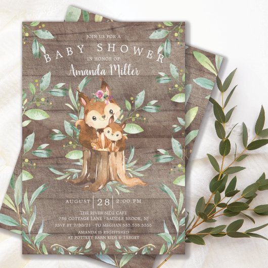 Invitation Rustic Baby Squirrel et Baby shower maman