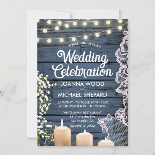 Invitation Rustic Baby's Breath Candlelights & Lace Mariage (Devant)