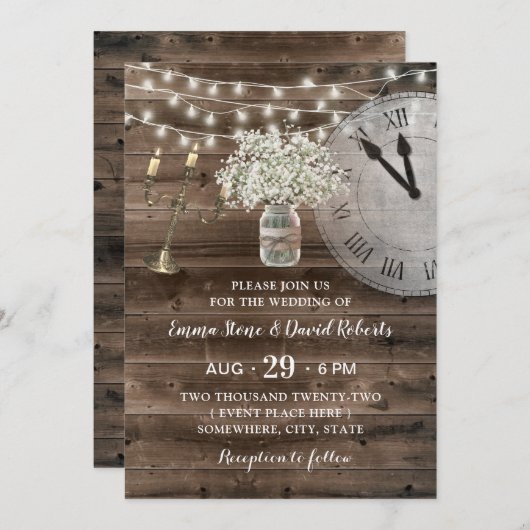 Invitation Rustic Baby's Breath Flower Barn Fairytale Mariage (Devant / Derrière)