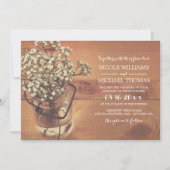 Invitation Rustic Baby's Breath Mason Jar Mariage en bois (Devant)