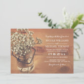 Invitation Rustic Baby's Breath Mason Jar Mariage en bois (Debout devant)