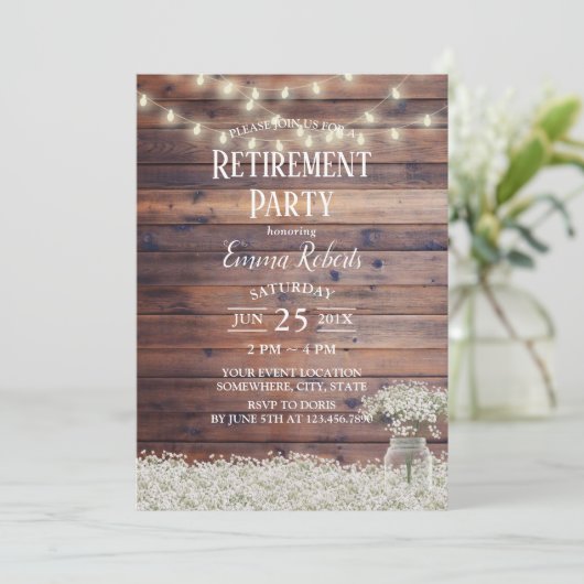 Invitation Rustic Baby's Breath String illuminations retraite (Debout devant)