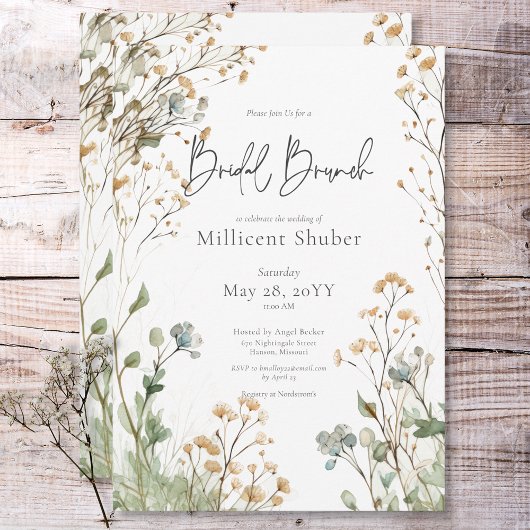 Invitation Rustic Baby's Breath Watercolor Brunch nuptial