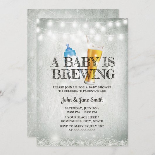 Invitation Rustic Baby's Respiration String Baby shower de bi (Devant / Derrière)