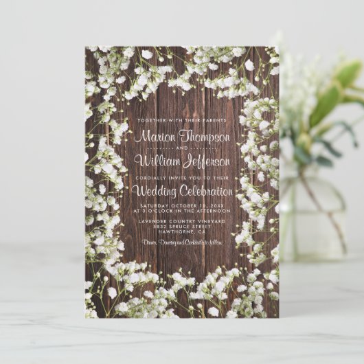 Invitation Rustic Babys Respire Floral Mariage (Debout devant)