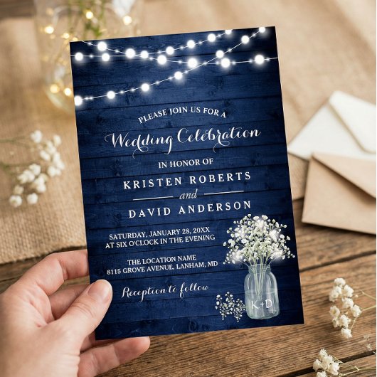 Invitation Rustic Baby's respire Marine Blue Mariage