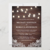 Invitation Rustic Barn Bois dentelle luminaires Mariage photo (Devant)