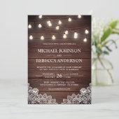 Invitation Rustic Barn Bois dentelle luminaires Mariage photo (Debout devant)