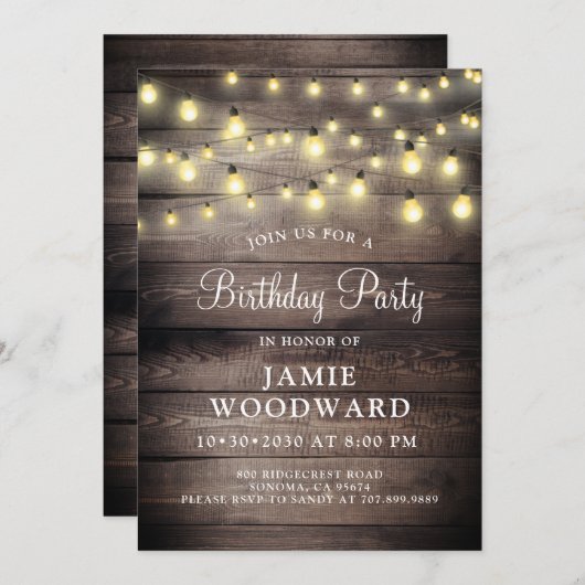 Invitation Rustic Barn Bois fête d'anniversaire (Devant / Derrière)