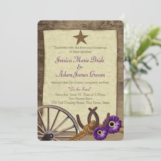 Invitation Rustic Barn Horseshoes et Gerbera Daisy (Debout devant)