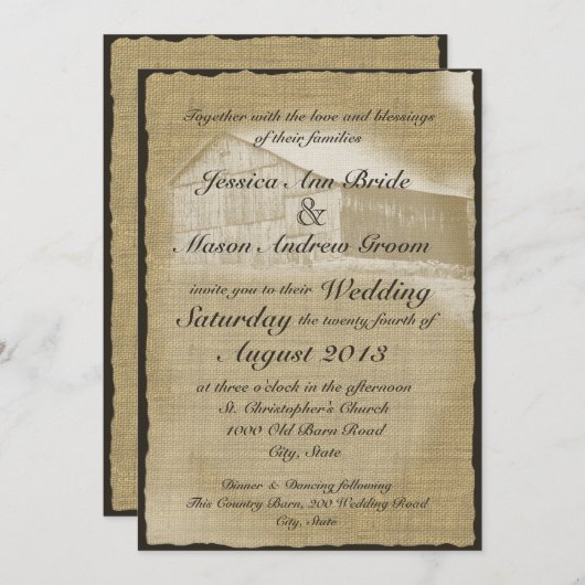 Invitation Rustic Barn Mariage (Devant / Derrière)