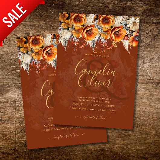 Invitation Rustic Barn Mariage | Automne Brûlé Orange