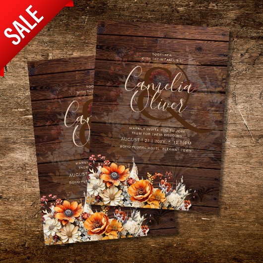 Invitation Rustic Barn Mariage | Automne Brûlé Orange