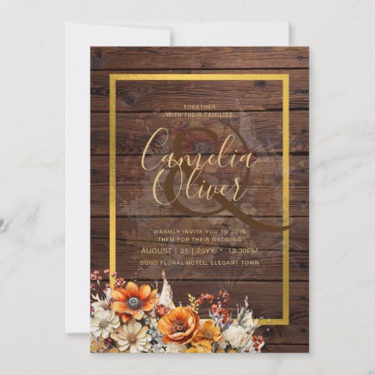 Invitation Rustic Barn Mariage | Automne Brûlé Orange (Devant)