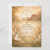 Invitation Rustic Barn Meadow String Lights Wedding (Devant)