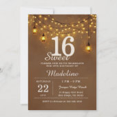 Invitation Rustic Barn String Lights Glow Lanterns Sweet 16 (Devant)