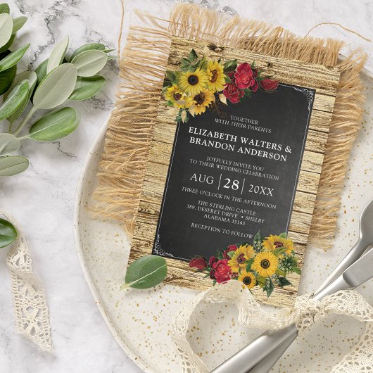 Invitation Rustic Barn Sunflower & Roses Wedding