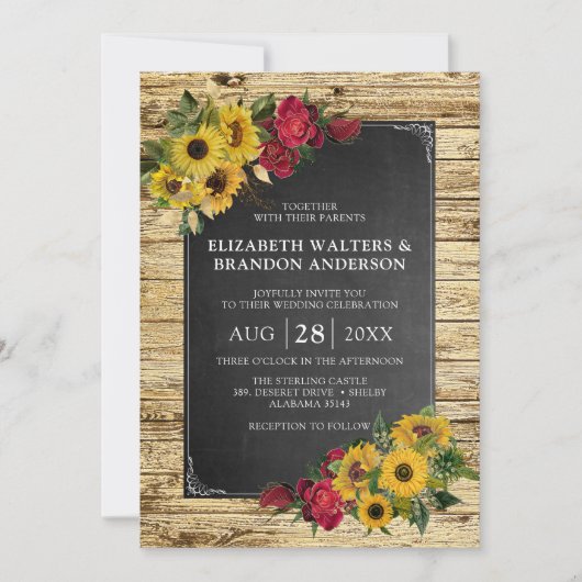 Invitation Rustic Barn Sunflower & Roses Wedding (Devant)