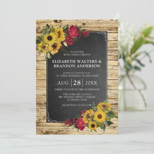 Invitation Rustic Barn Sunflower & Roses Wedding (Debout devant)