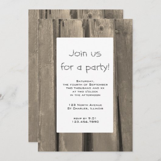 Invitation Rustic Barn Wood (Devant / Derrière)