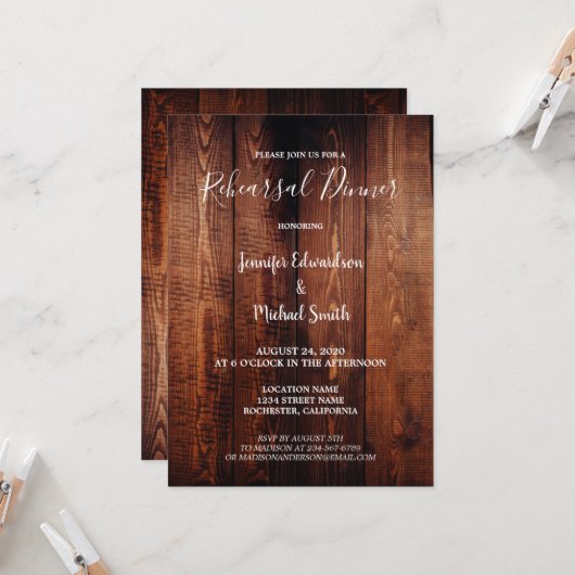 Invitation Rustic barn wood country wedding rehearsal dinner (Devant/Arrière en situation)