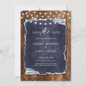 Invitation Rustic Barn Wood Denim Mariage photo Save Date (Devant)