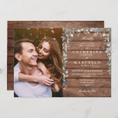 Invitation Rustic Barn Wood Floral Fleur sauvage Photo Mariag (Devant / Derrière)