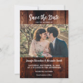 Invitation Rustic barn wood photo country save the date (Devant)