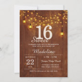 Invitation Rustic Barn Wood String Lights Lanterns Sweet 16 (Devant)