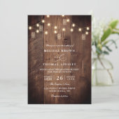 Invitation Rustic Barn Wood String Lights QR Code Wedding (Debout devant)