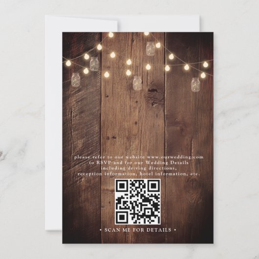 Invitation Rustic Barn Wood String Lights QR Code Wedding (Dos)