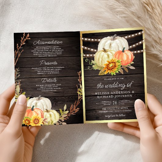 Invitation Rustic Barn Wood Sunflower Pumpkin QR Code Wedding
