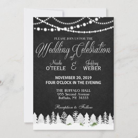 Invitation Rustic Barne Mariage Chalkboard hiver Noël (Devant)