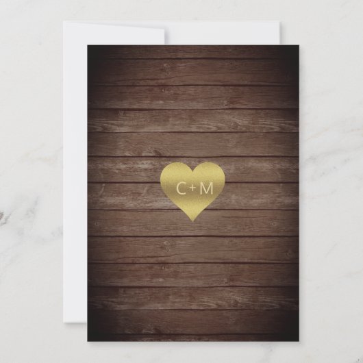 Invitation Rustic Barnwood Country Gold TOMBE DANS AMOUR Mari (Dos)