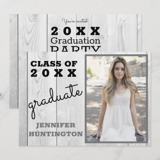 Invitation Rustic Barnwood Photo 2025 Graduation Party (Devant / Derrière)