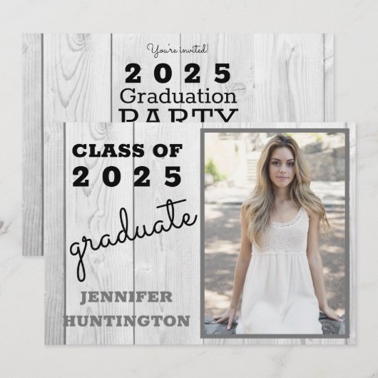 Invitation Rustic Barnwood Photo 2025 Graduation Party (Devant / Derrière)