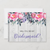 Invitation Rustic Barnwood PInk Floral Bridesmaid Proposition (Devant)