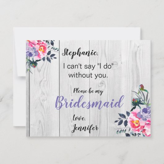 Invitation Rustic Barnwood PInk Floral Bridesmaid Proposition (Dos)