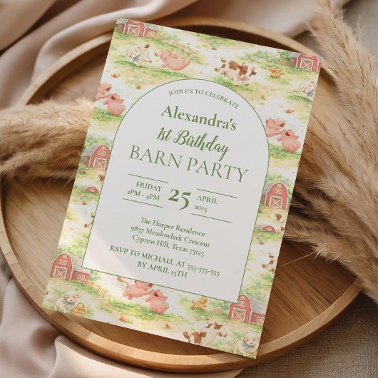 Invitation Rustic Barnyard Farm Animals 1st Birthday